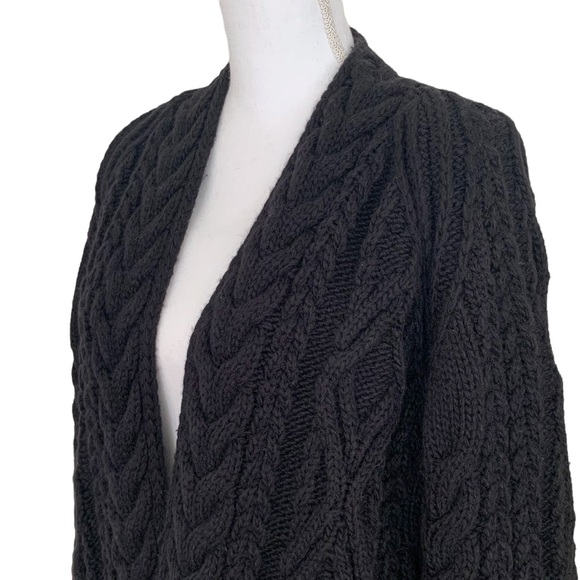 Maje Mouffle Wool Cable Knit Chunky Black Long Cardigan - Picture 5 of 16